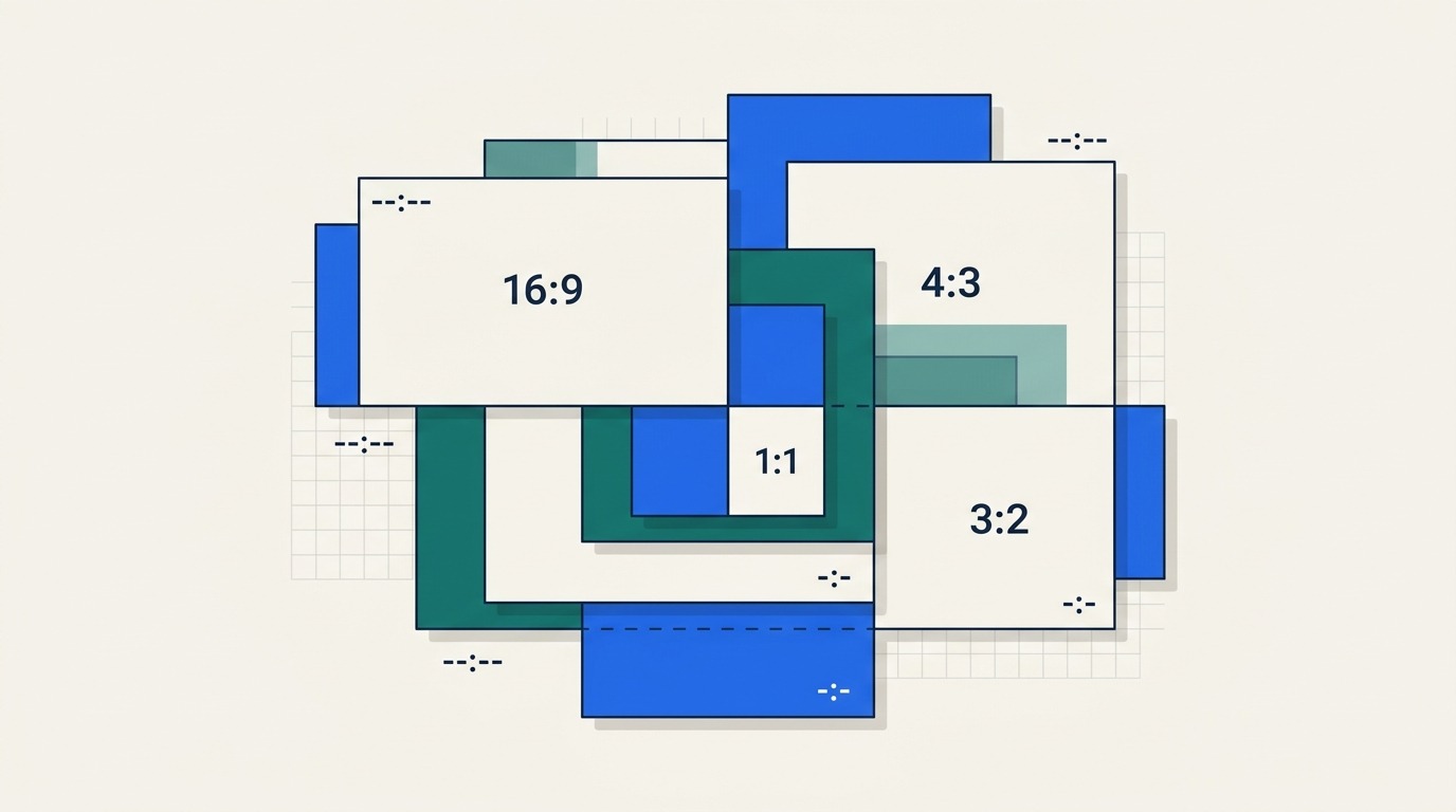 Illustration of overlapping rectangles showing common aspect ratios such as 16:9, 4:3, 3:2 and 1:1